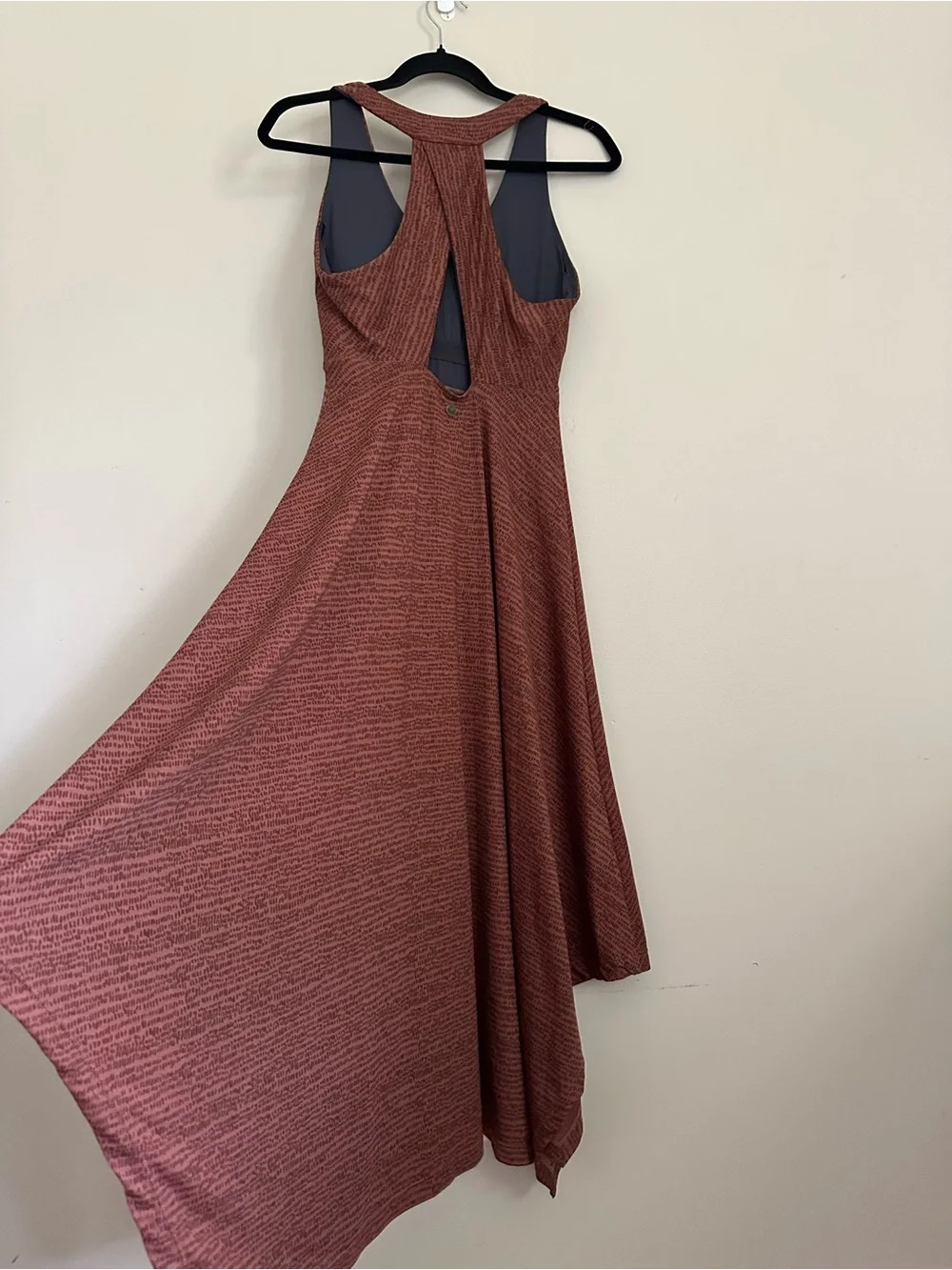 Prana Saxon Dress Muave Racerback Built In Bra M Asymmetrical Handkerchief Hem - Picture 7 of 11